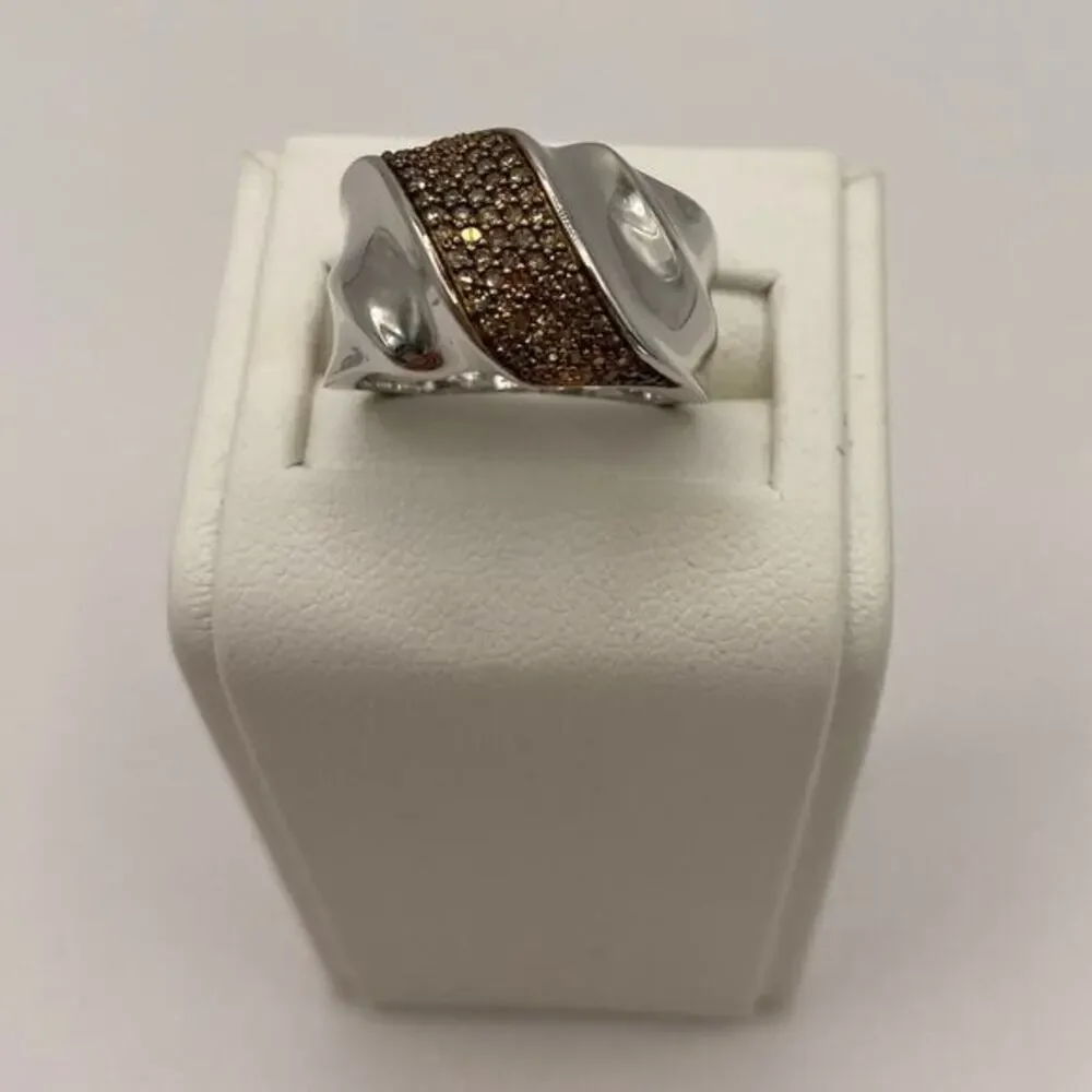 Affinity Pave Champagne 1/4ct Diamond Band Ring Size 6 Sterling Silver‎ 925 NEW